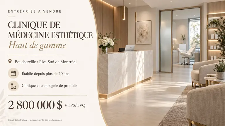 Superbe clinique de médecine esthétique haut de gamme (Rive-Sud de Montréal) À vendre !