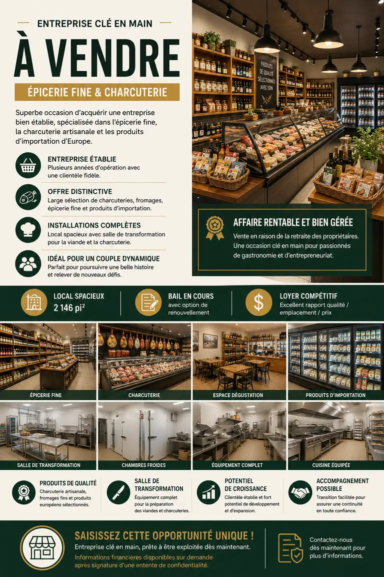 ÉPICERIE FINE ET CHARCUTERIE À VENDRE