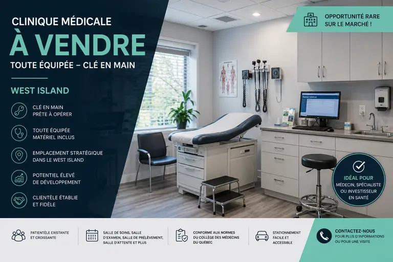Clinique Medicale toute équipée clé en main à vendre à West Island !