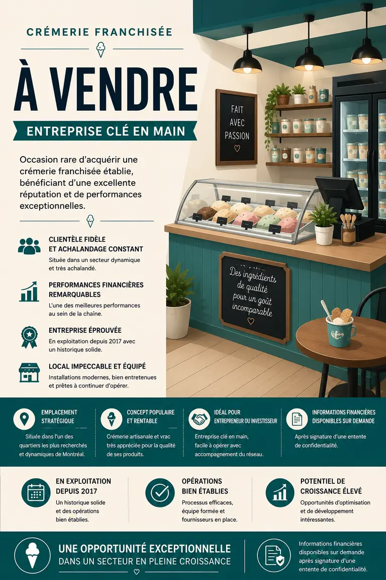 Crémerie franchisée à vendre - Secteur recherché de Montréal