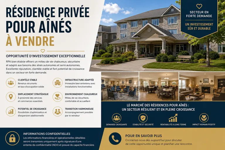 Résidence privée pour aînés (RPA) à vendre à Laval 55 unités 